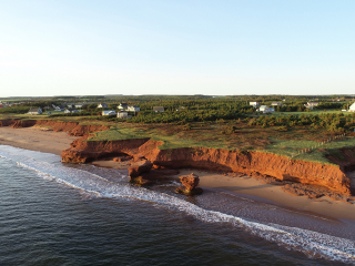 PEI coast red cliffs aerial PEI coast red cliffs aerial